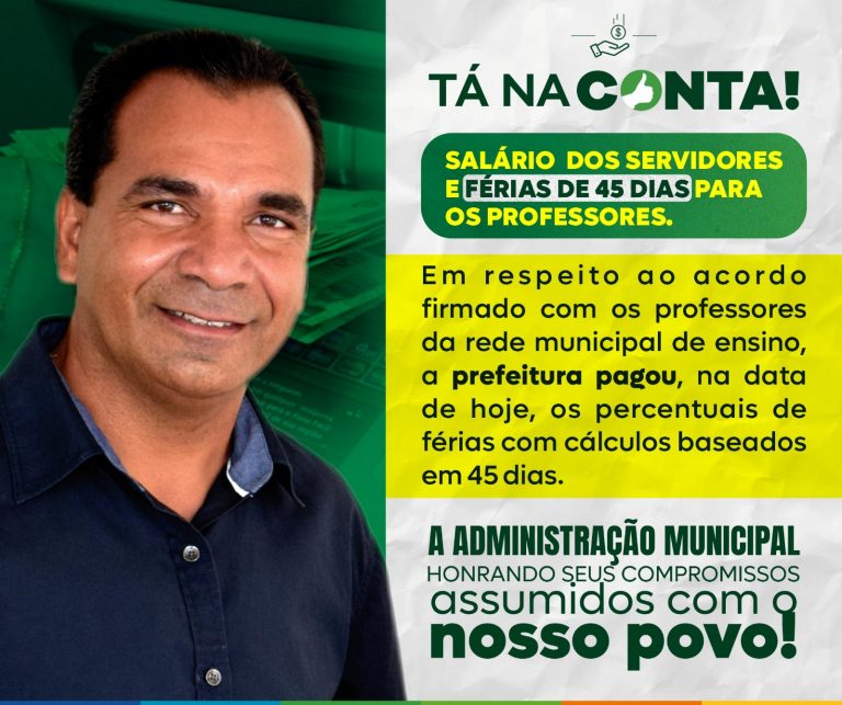 Prefeitura de Rodrigues paga folha salarial dos servidores e férias dos professores