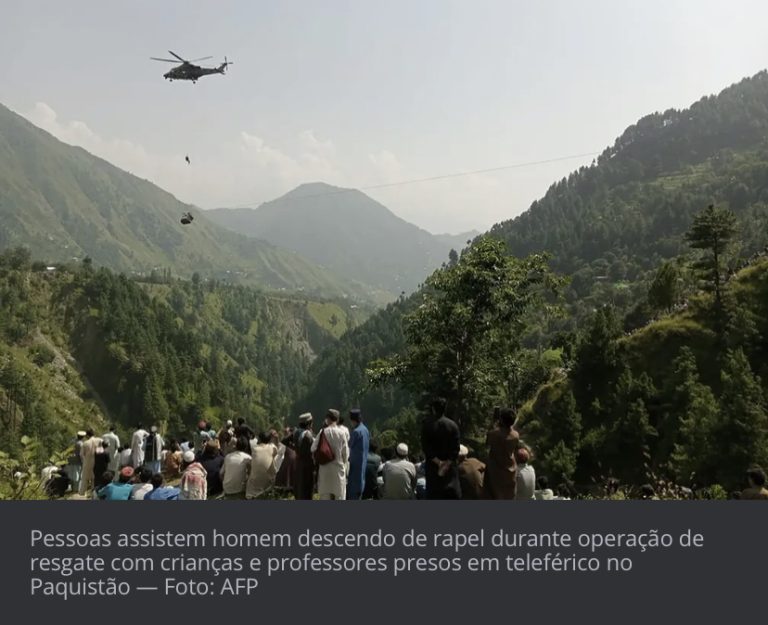 Teleférico no Paquistão: uma das crianças é resgatada; outras seis e um professor seguem presos