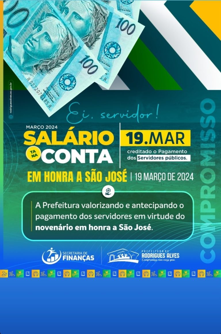 Prefeitura  de Rodrigues Alves  paga folha salarial  do funcionalismo público  na terça-feira (19)