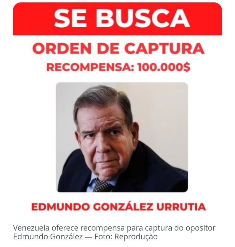 Venezuela oferece recompensa de US$ 100 mil para prender opositor Edmundo González
