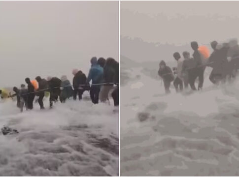video:-alpinistas-enfrentam-trilha-sob-forte-correnteza-na-malasia
