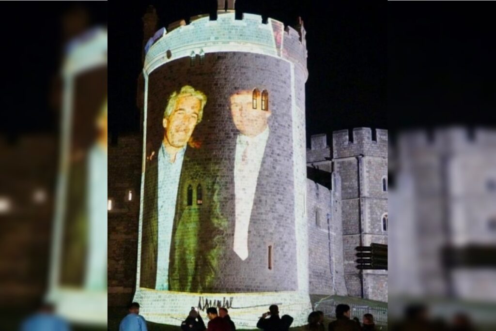 ato-projeta-imagens-de-epstein-e-trump-no-castelo-de-windsor.-video