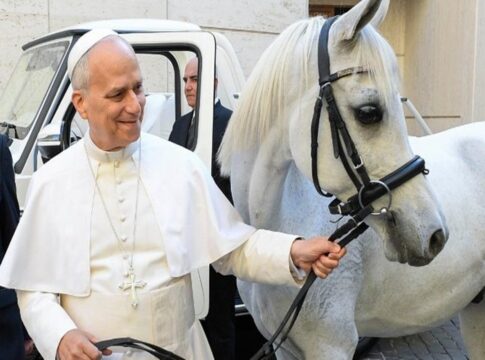 papa-leao-xiv-ganha-cavalo-de-raca-arabe.-video