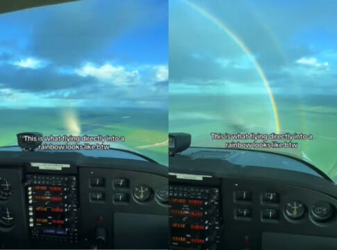 video:-em-busca-do-pote-de-ouro?-piloto-voa-em-direcao-a-arco-iris