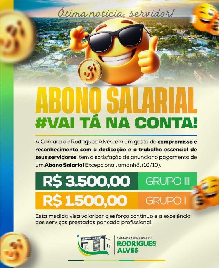 Câmara de Vereadores de Rodrigues Alves vai pagar abono salarial excepcional aos servidores do Legislativo municipal