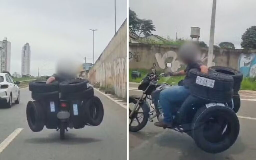homem-e-flagrado-levando-8-pneus-em-motocicleta-em-avenida-de-goiania