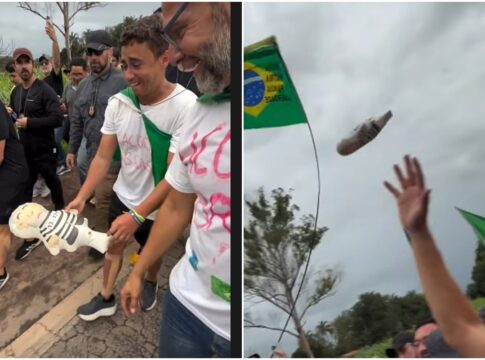 em-caminhada,-nikolas-chuta-boneco-inflavel-de-lula:-“e-pelo-brasil”.-video