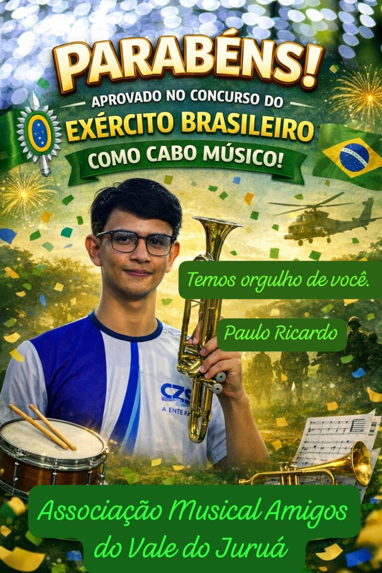 Estudante de música  da AMAVJ , Paulo Ricardo é aprovado em processo seletivo do Exército Brasileiro