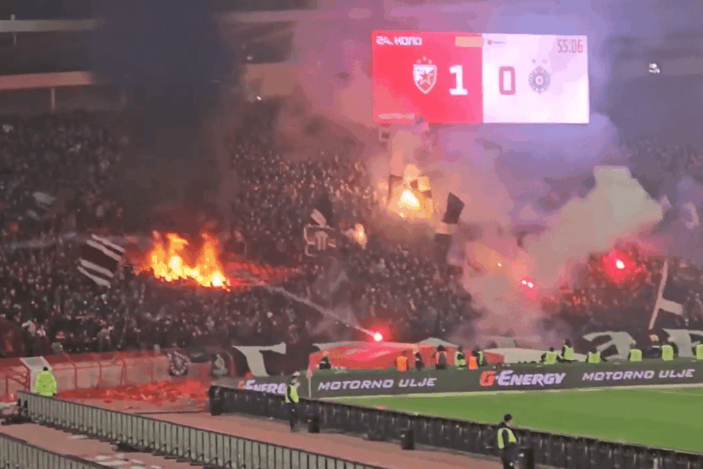 torcida-do-partizan-incendeia-arquibancada-durante-classico-na-servia
