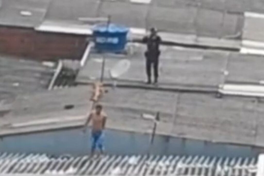 agressor-sobe-em-telhado-para-fugir-da-policia-apos-bater-na-esposa.-veja-video