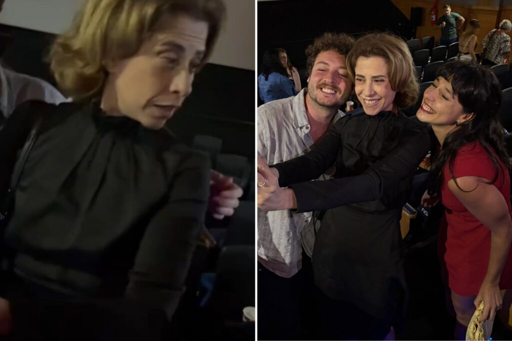 atriz-cai-ao-tentar-foto-e-surpreende-fernanda-torres;-veja-video