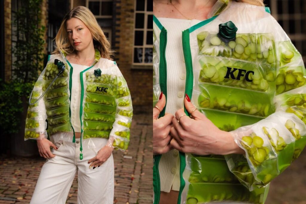 rede-de-fast-food-lanca-jaqueta-com-picles,-salmoura-e-canudo-embutido