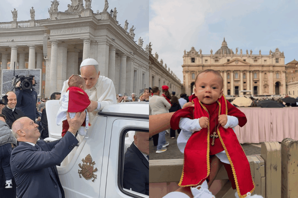 mini-papa:-bebe-paulista-e-abencoado-por-leao-xiv-no-vaticano.-veja-video
