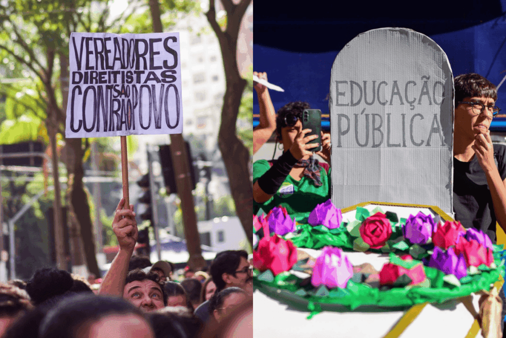 em-greve,-servidores-publicos-protestam-em-frente-a-camara-municipal.-veja-video
