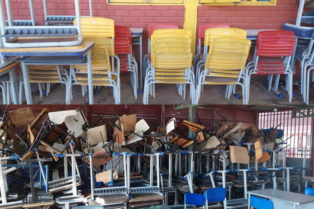 cemiterio-de-carteiras:-materiais-inserviveis-sao-acumulados-em-escolas.-veja-video