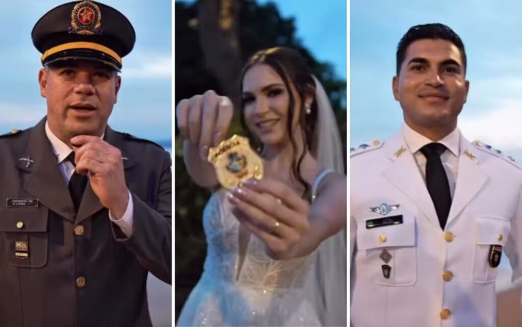 “noiva-mais-segura-do-brasil”-teve-honrarias-militares-em-casamento.-veja-video