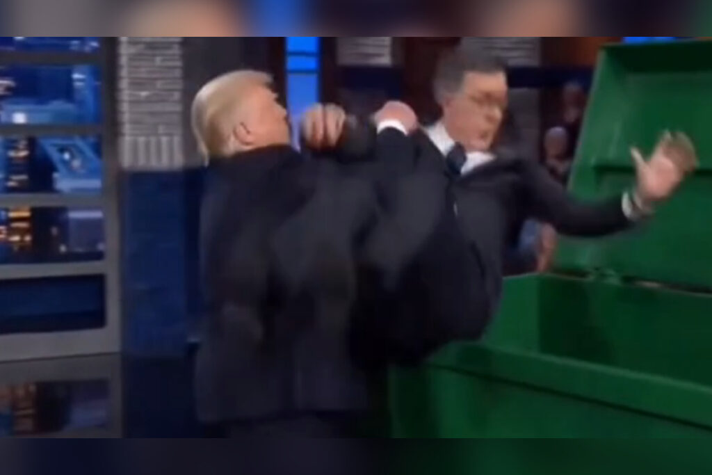 trump-publica-video-feito-por-ia-jogando-stephen-colbert-no-lixo
