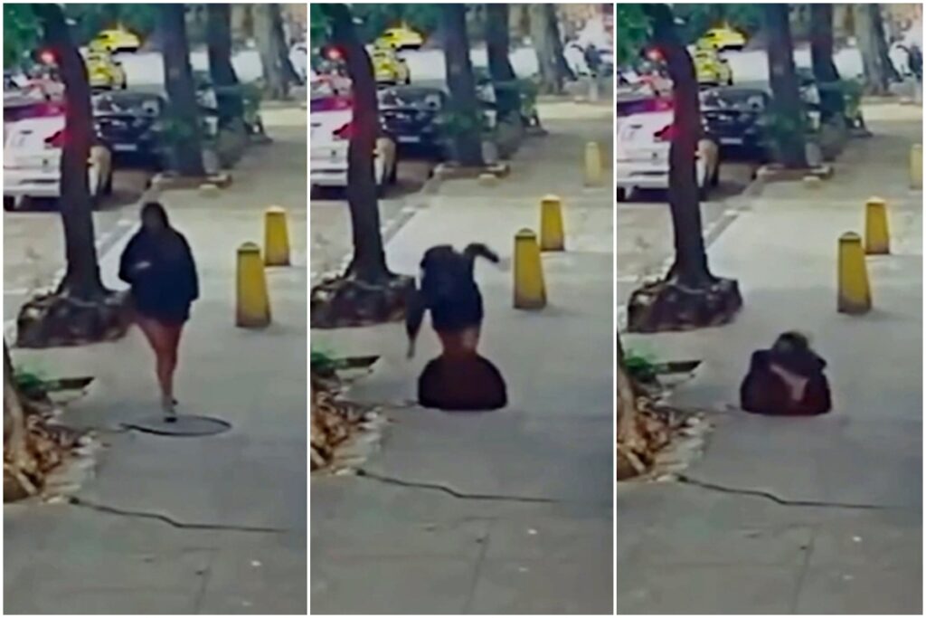 rj:-mulher-tropeca-em-tampa-e-cai-em-bueiro;-vitima-olhava-o-celular.-video