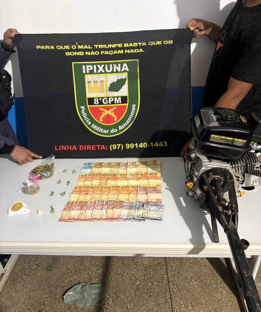 PM apreende drogas, dinheiro e motor de rabeta durante ação contra o tráfico em Ipixuna