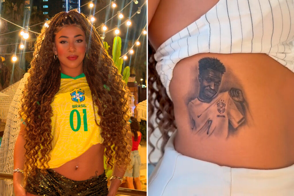 Modelo que tatuou Vini Jr é alvo de fãs de Virginia e se arrepende modelo-que-tatuou-vini-jr-e-alvo-de-fas-de-virginia-e-se-arrepende