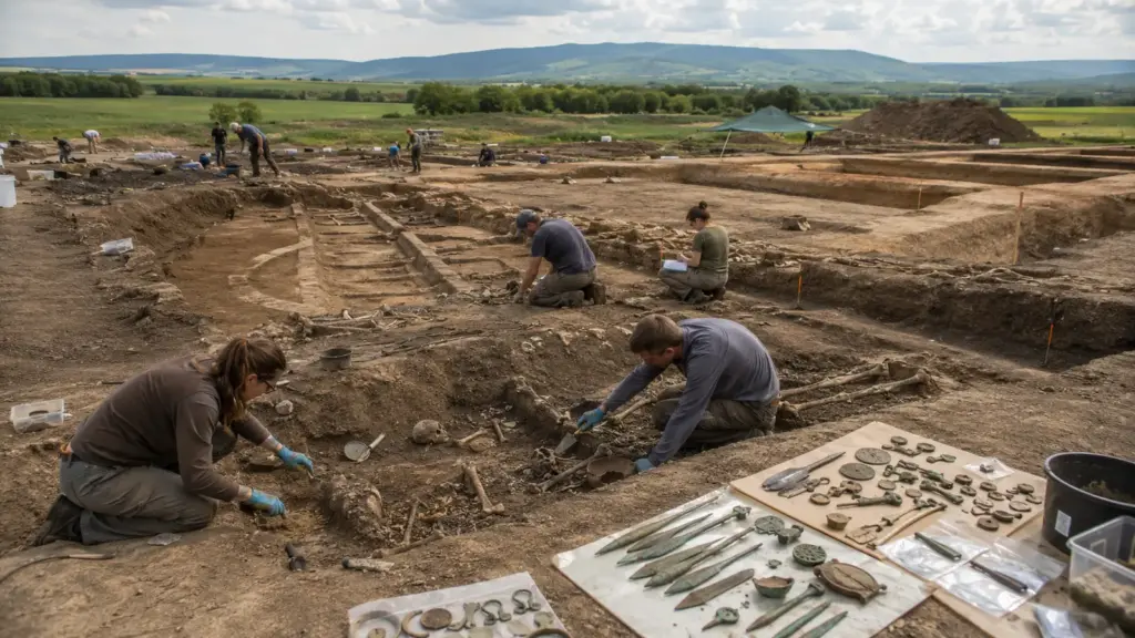 Arqueólogos encontram acampamento militar romano de 7,4 hectares do século II com esqueletos de soldados, armas, armaduras, moedas e cinco portões preservados na Eslováquia