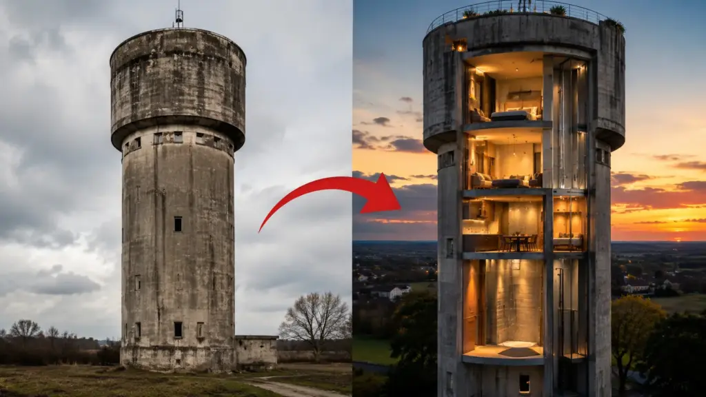 Construída para armazenar 250 mil litros de água na Bélgica, torre de 30 metros usada como posto de observação na Segunda Guerra vira casa vertical com sete níveis, elevador, chuveiro de 4,5 metros de altura e terraço panorâmico