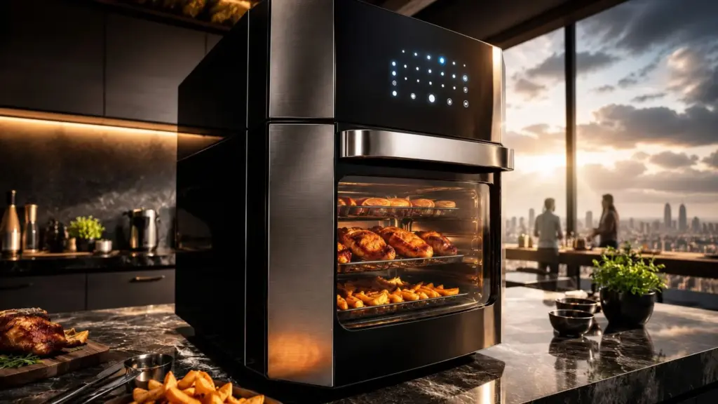 Adeus forninho e fritadeira pequena: Britânia surpreende com uma air fryer de 16 litros, quatro em um, que assa, frita, desidrata e reaquece sem óleo, com dez funções no painel digital