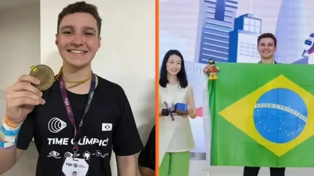 Aos 16 anos, um brasileiro do ensino médio tirou a maior nota do mundo na Olimpíada Internacional de Economia, na China, superou mais de 260 alunos de países como Estados Unidos e Japão e cravou o ouro com 199,469 pontos Aos 16 anos, um brasileiro do ensino médio tirou a maior nota do mundo na Olimpíada Internacional de Economia, na China, superou mais de 260 alunos de países como Estados Unidos e Japão e cravou o ouro com 199,469 pontos