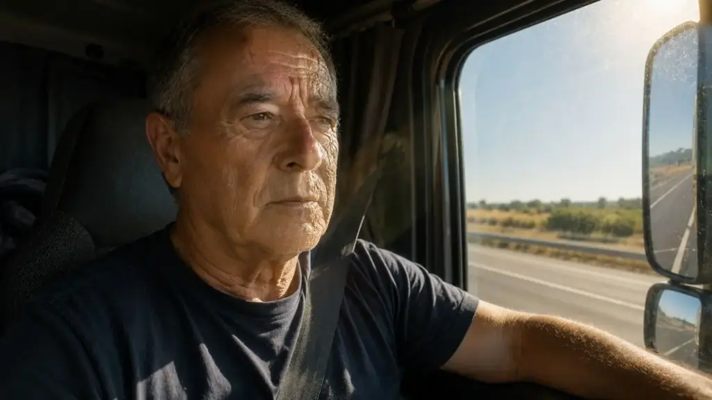 Caminhoneiro de 69 anos desenvolve envelhecimento severo da pele em apenas um lado do rosto após 28 anos encarando raios UVA que atravessam o vidro lateral ao volante, com rugas profundas, espessamento e cravos, em caso médico que revela como a exposição acumula danos solares silenciosos por décadas