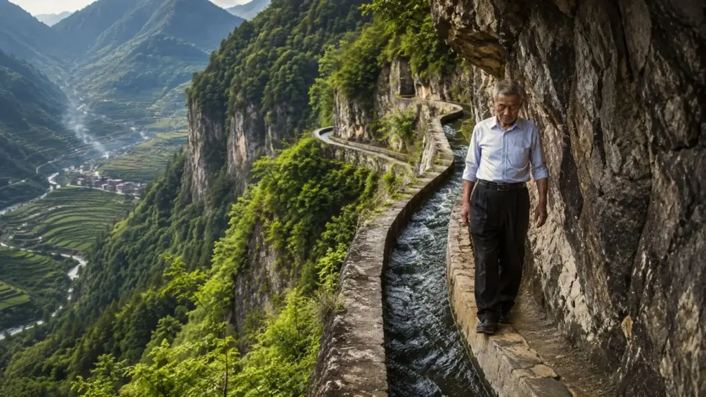 Chamado de tolo pela aldeia, um chinês liderou por 36 anos a escavação a mão de um canal de quase 10 quilômetros contornando três montanhas, e levou a água que faltava havia gerações ao vilarejo Chamado de tolo pela aldeia, um chinês liderou por 36 anos a escavação a mão de um canal de quase 10 quilômetros contornando três montanhas, e levou a água que faltava havia gerações ao vilarejo