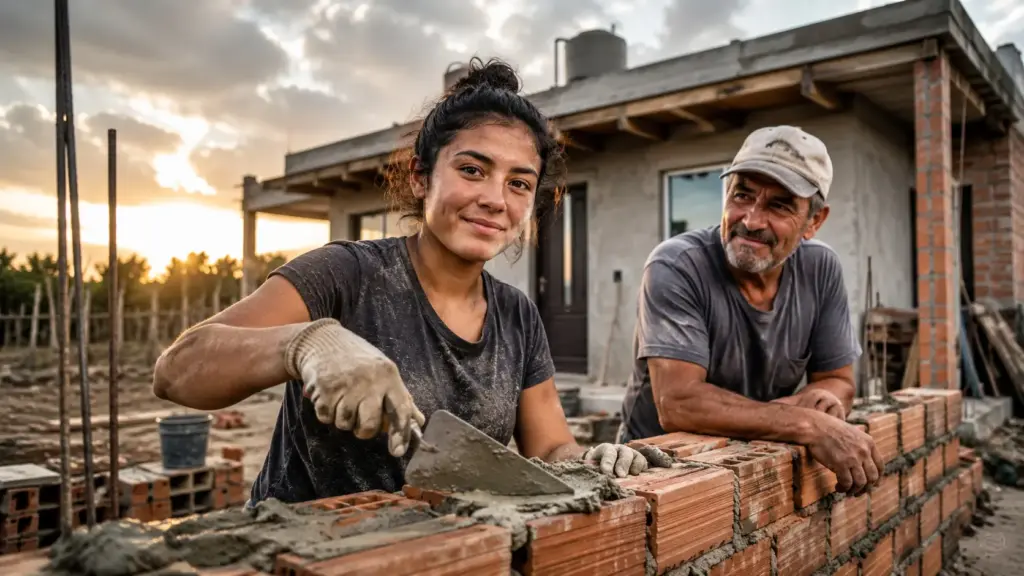 Com apenas 19 anos e um terreno vazio, jovem argentina usou economias, aprendeu alvenaria com o pai e levou cinco anos para concluir a própria casa