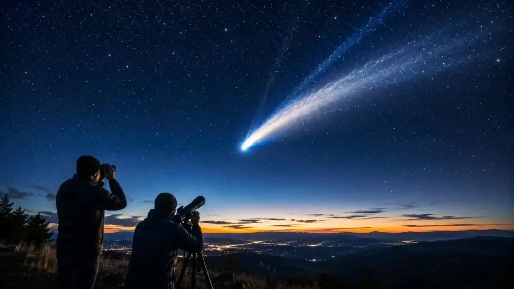 Cometa 10P/Tempel fará maior aproximação da Terra em 3 de agosto, passará a cerca de 61 milhões de quilômetros e poderá alcançar magnitude 7,4, ficando ao alcance de binóculos sob céu escuro antes de enfraquecer novamente após passagem observada desde sua descoberta em 1873