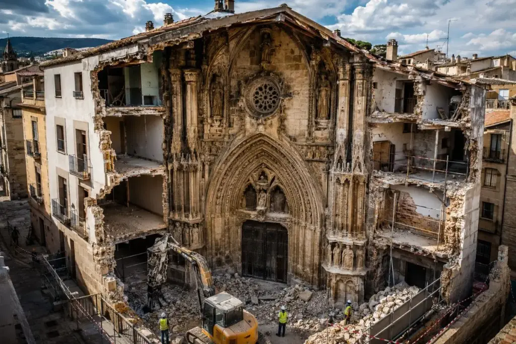 Derrubando uma parede para reformar a própria casa em Úbeda, na Espanha, um morador descobriu embutida ali a fachada de pedra de 11 metros de uma igreja do século XIV, e a obra ficou parada por anos
