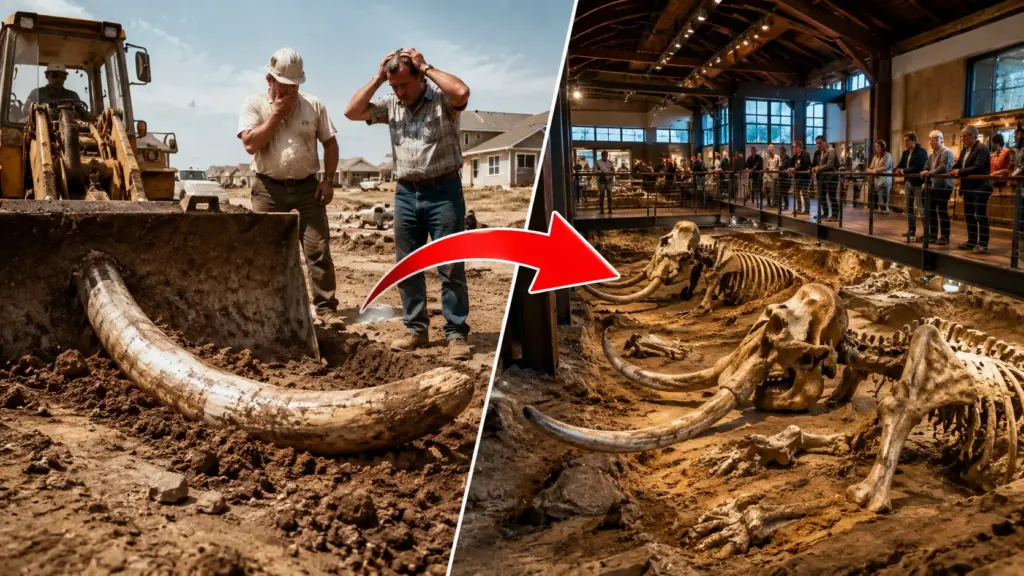 Máquina preparava terreno para novas casas quando encontrou uma presa de 2 metros, revelou dezenas de mamutes enterrados e fez o projeto imobiliário virar museu Máquina preparava terreno para novas casas quando encontrou uma presa de 2 metros, revelou dezenas de mamutes enterrados e fez o projeto imobiliário virar museu