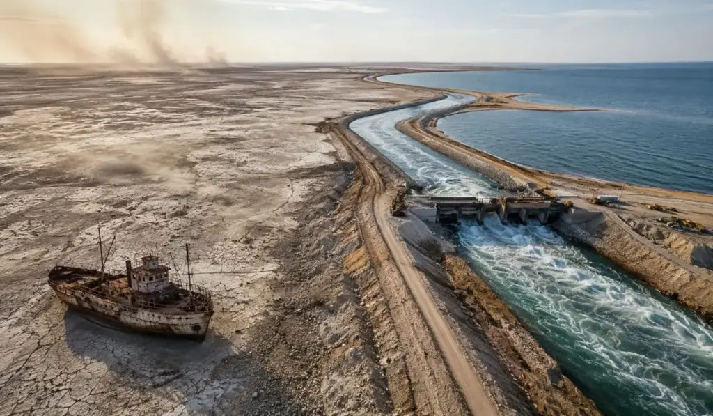 Cientistas propõem gastar R$ 46 bilhões para levar água de volta ao Mar de Aral, recuperar metade do gigante que virou deserto e impedir que seu leito seco libere outras 605 milhões de toneladas de CO₂ na atmosfera