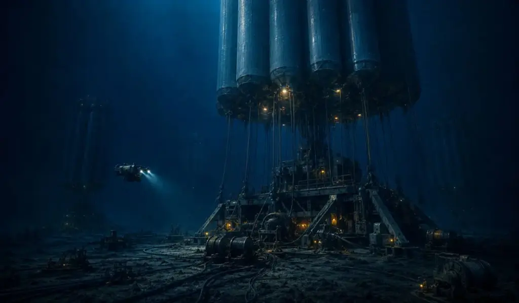 Cientistas querem afundar gigantescas plataformas para milhares de metros abaixo do mar ligadas a tubos cheios de gás comprimido para transformar as profundezas do oceano em um sistema de armazenamento de energia que parece ficção científica, usando a força que empurra as estruturas de volta à superfície como uma bateria submarina Cientistas querem afundar gigantescas plataformas para milhares de metros abaixo do mar ligadas a tubos cheios de gás comprimido para transformar as profundezas do oceano em um sistema de armazenamento de energia que parece ficção científica, usando a força que empurra as estruturas de volta à superfície como uma bateria submarina