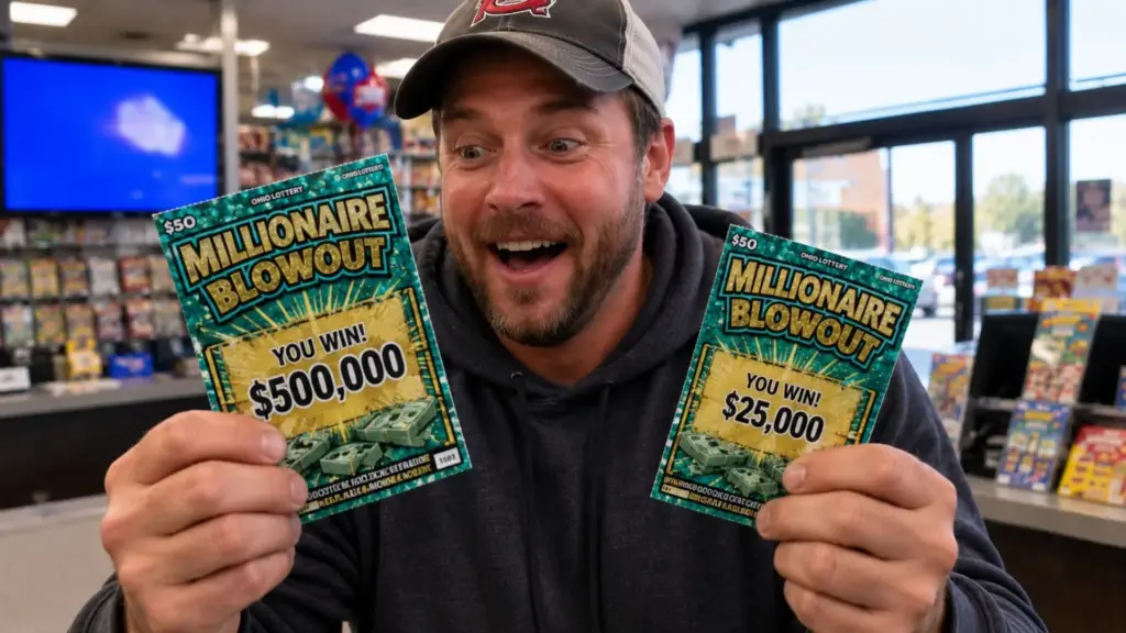 Ele ganhou meio milhão de dólares numa raspadinha, ficou tão surpreso que comprou outro bilhete na mesma loja no mesmo dia e ganhou de novo, dessa vez mais 25 mil dólares, num golpe de sorte duplo em Ohio Ele ganhou meio milhão de dólares numa raspadinha, ficou tão surpreso que comprou outro bilhete na mesma loja no mesmo dia e ganhou de novo, dessa vez mais 25 mil dólares, num golpe de sorte duplo em Ohio