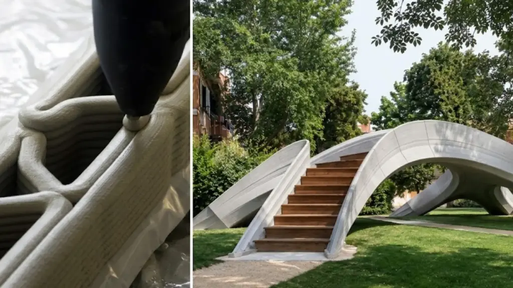 Em Veneza, blocos de concreto impressos em 3D formaram uma ponte em arco que fica de pé sem nenhuma armadura de aço e sem argamassa, sustentada só pela geometria, como as pontes romanas