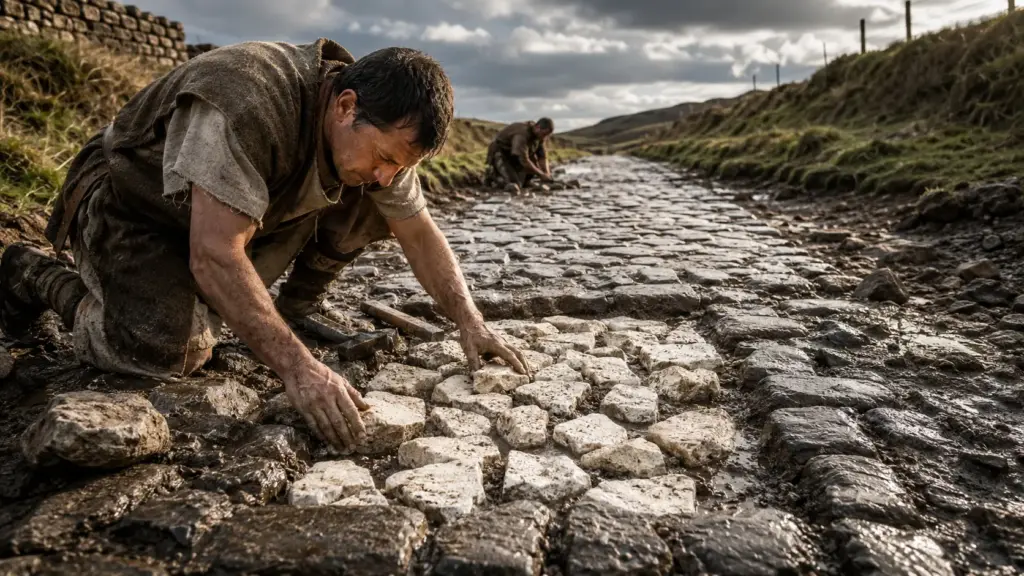Muito antes do asfalto, romanos já preenchiam buracos com calcário, e uma obra na rodovia A1 encontrou os remendos preservados após cerca de 2 mil anos