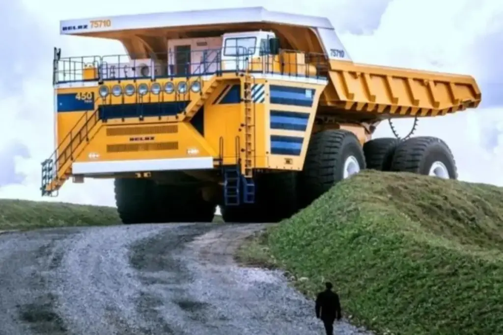 Esse caminhão vazio já pesa mais que muitos aviões comerciais cheios, precisa de dois motores V16 somando 4.600 cavalos, roda em pneus de quatro metros e nunca pode pisar em estrada comum Esse caminhão vazio já pesa mais que muitos aviões comerciais cheios, precisa de dois motores V16 somando 4.600 cavalos, roda em pneus de quatro metros e nunca pode pisar em estrada comum
