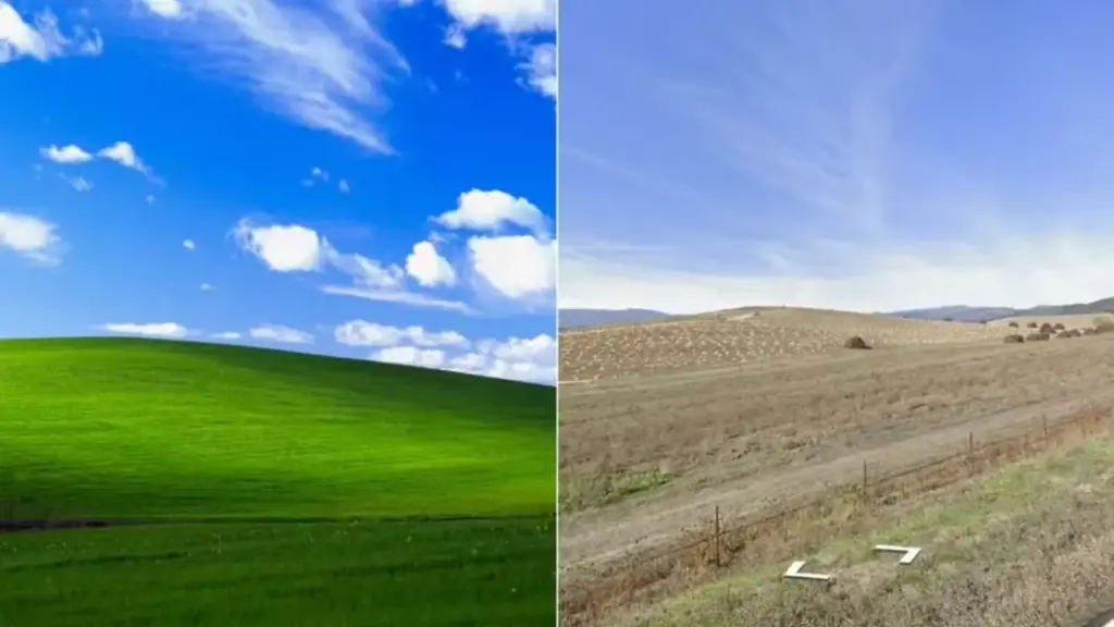 Foto mais famosa do Windows XP completa 30 anos e revela transformação surpreendente na Califórnia, a colina verde registrada após uma chuva em 1996 aparece seca e quase irreconhecível em 2026, embora a mudança esconda uma janela natural de apenas duas semanas em que a paisagem volta a ganhar o tom original