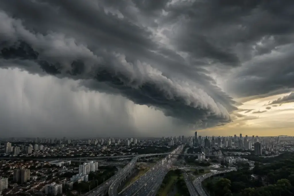 Frente fria avança do Rio Grande do Sul e derruba o tempo em mais quatro estados, Santa Catarina, Paraná, São Paulo e Mato Grosso do Sul, com tempestades, alto volume de chuva e queda de temperatura no Sul e no Sudeste do país