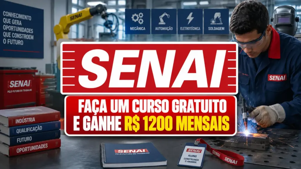 Senai abre cursos técnicos gratuitos em áreas como mecânica, soldagem, automação e eletrotécnica com bolsa de até R$ 1.158 por mês, frequência mínima de 75%, cerca de 20 mil vagas previstas e inscrições abertas até 29 de julho de 2026 Senai abre cursos técnicos gratuitos em áreas como mecânica, soldagem, automação e eletrotécnica com bolsa de até R$ 1.158 por mês, frequência mínima de 75%, cerca de 20 mil vagas previstas e inscrições abertas até 29 de julho de 2026