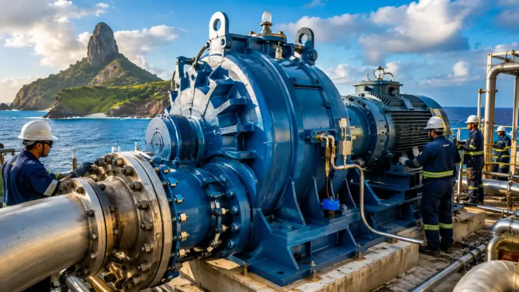 Brasil importa bombas fabricadas sob medida na Dinamarca por R$ 1,5 milhão para ilha a 545 quilômetros de Recife e cria reserva para usina que puxa água do Atlântico, abastece 65% de Fernando de Noronha e produz até 1,7 milhão de litros por dia