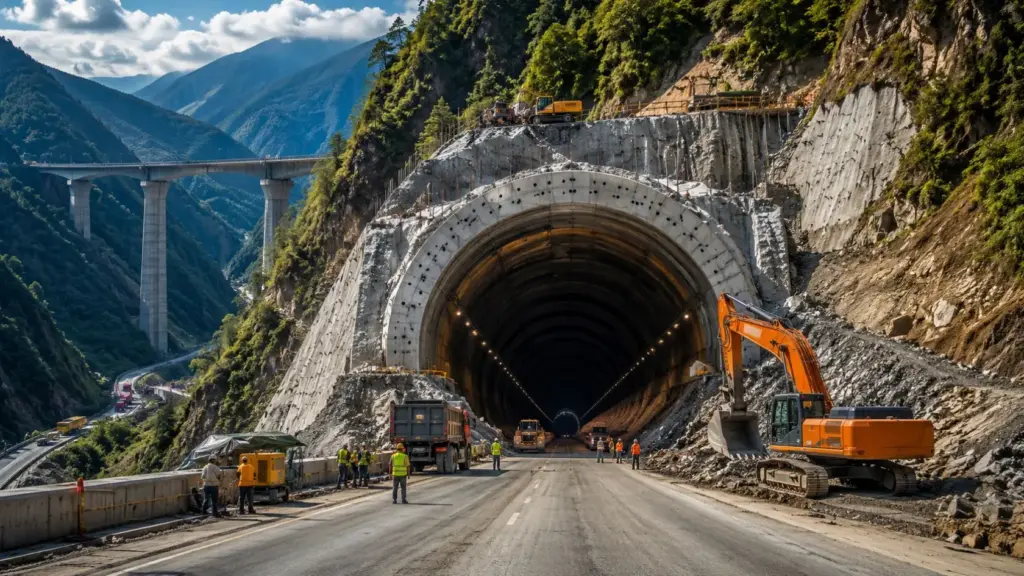 Um corredor de quase 71 quilômetros avança sob montanhas com quase 11 km de túneis e promete cortar mais de 4 horas de viagem, mudando a ligação entre Katmandu e o sul do Nepal