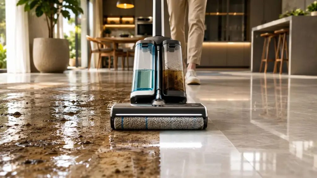 Adeus rodo, pano e balde tradicionais: Philips surpreende e lança esfregão elétrico que separa água limpa da suja, dispensa torcer o pano, usa até 90% menos água, remove até 99% das bactérias, seca o piso 50% mais rápido e funciona por até 70 minutos