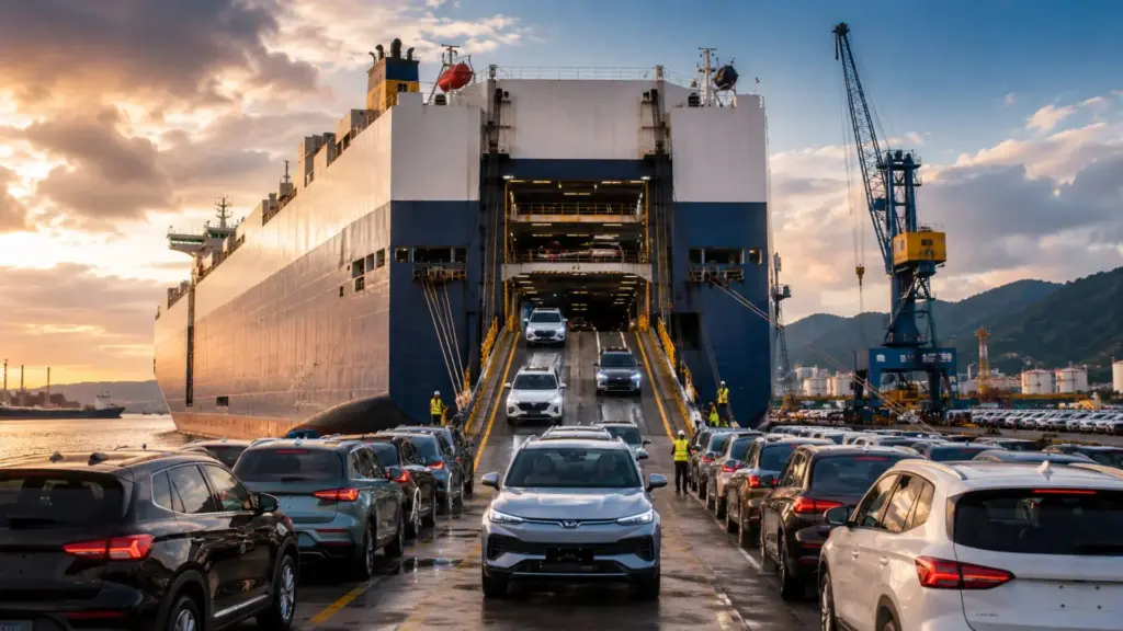 Navio porta-veículos atraca em solo brasileiro e descarrega 4,3 mil carros híbridos e elétricos em uma única operação, enquanto terminal criado para celulose no Espírito Santo dobra em seis meses todo o volume de automóveis movimentado