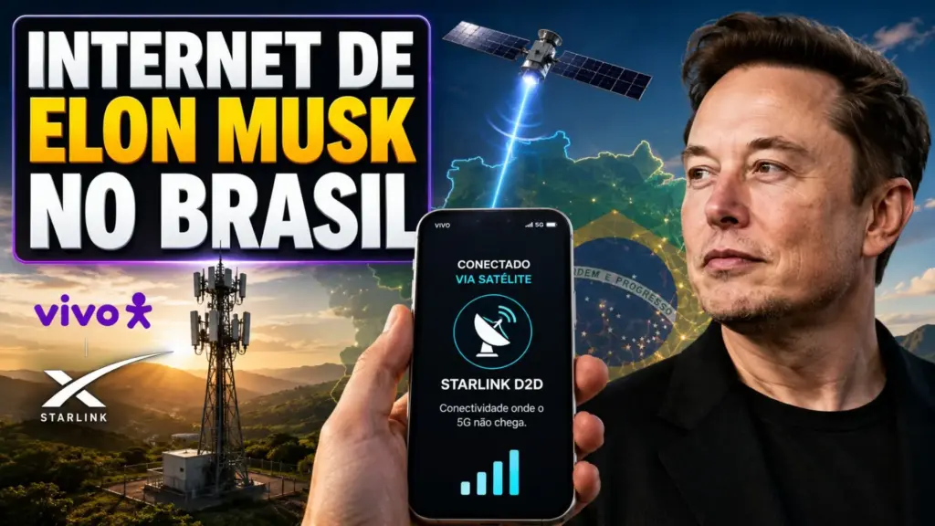 Elon Musk foca no Brasil e clientes da Vivo podem usar Starlink no celular sem antena em breve, enquanto tecnologia via satélite entra em fase de testes autorizados pela Anatel e promete cobertura até onde o 5G não chega.