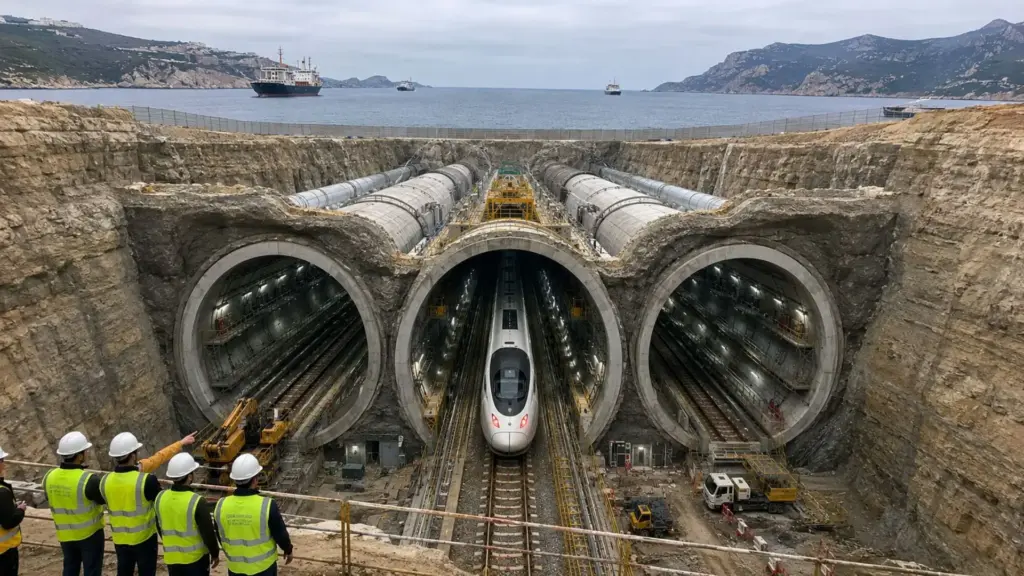 Túnel submerso colossal promete conectar dois continentes em 30 minutos e aposentar balsas de uma vez por todas com ferrovia de 60 km, 28 km sob o mar, 475 metros de profundidade e três túneis estratégicos