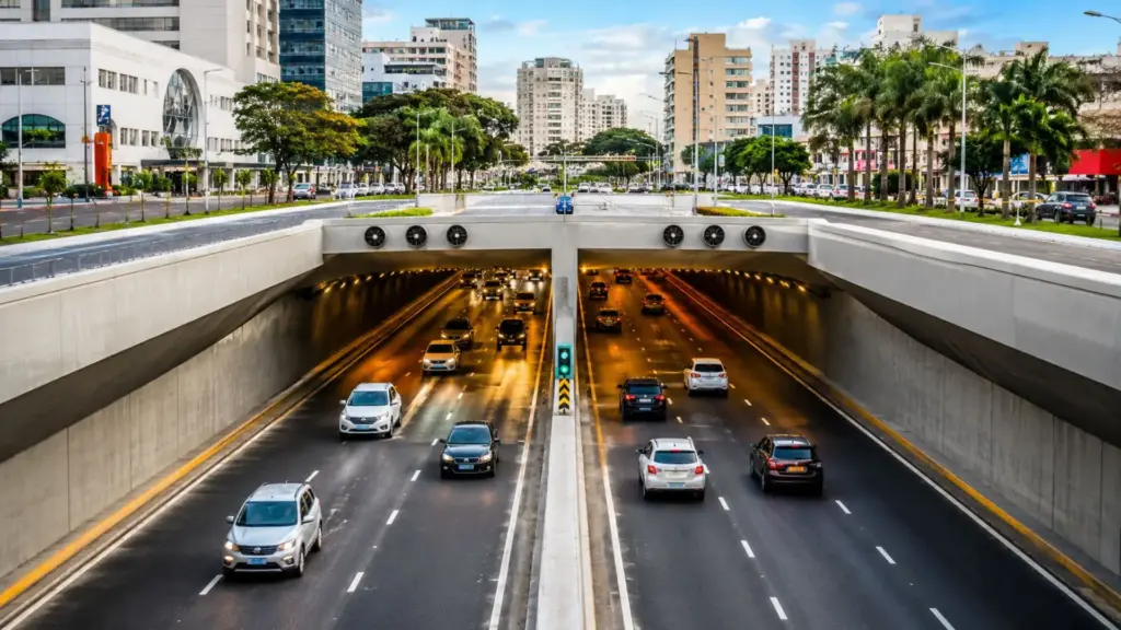 Um túnel de mais de 1 quilômetro atravessa o centro de uma cidade brasileira e muda a rota de 137 mil veículos por dia, separando o tráfego local de quem segue rumo à capital
